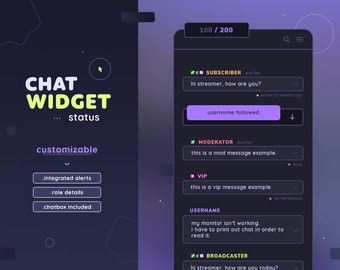 Status Chat Widget with Alerts — Minimal Fully Customizable Custom Chat with Events & 3 Chatboxes |  Twitch Streamers |  Streamelements OBS