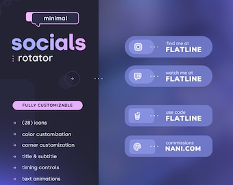 Social Media Rotator — (28) Icon Options & Animations • Fully Customizable // Twitch Youtube Tiktok Streamers | Streamelements Widget • OBS