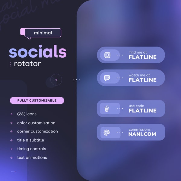 Rotador de redes sociales: (28) opciones de iconos y animaciones • Totalmente personalizable // Twitch Youtube Tiktok Streamers/widget Streamelements • OBS