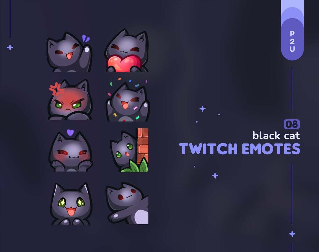 Black Cat Twitch Emotes Pack || 8 Cute Kitty Cat Emotes for Twitch and ...