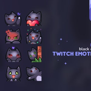 Black Cat Twitch Emotes Pack ||  8 Cute Kitty Cat Emotes for Twitch and Youtube Streamers or Discord