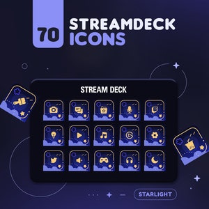 Starlight Streamdeck Icon Set | 70+ Cute Starry Sky Icon Pack for Elgato Streamdeck + 2 Screensavers | Twitch Streamer Assets