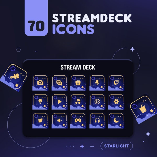 Set di icone Starlight Streamdeck / 70+ graziosi pacchetti di icone cielo stellato per Elgato Streamdeck + 2 salvaschermi / risorse per streamer Twitch