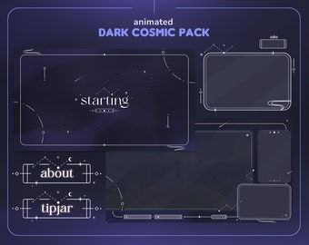 Dark Cosmic Twitch Pack | Animated Minimal Astrology Stars Streamer Pack | Overlays, Stream Scenes, Panels, Alerts & Webcam Border