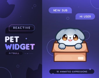 Grey Pitbull Dog Stream Pet | Cute Animated Dog Inside Box Mascot Twitch Widget | Reacts to Events & Custom Commands | 10 Expressions