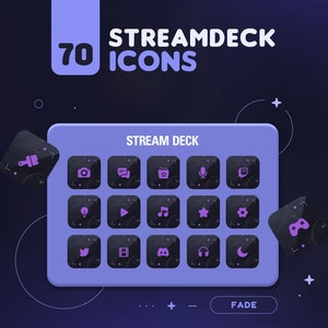 Fade Streamdeck Icon Set | 70+ Dark Purple Minimal Icon Pack für Elgato Streamdeck + 2 Bildschirmschoner | Twitch Streamer-Assets