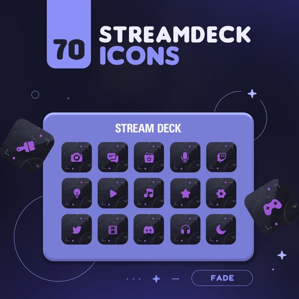 Fade Streamdeck Icon Set | 70+ Dark Purple Minimal Icon Pack for Elgato Streamdeck + 2 Screensavers | Twitch Streamer Assets