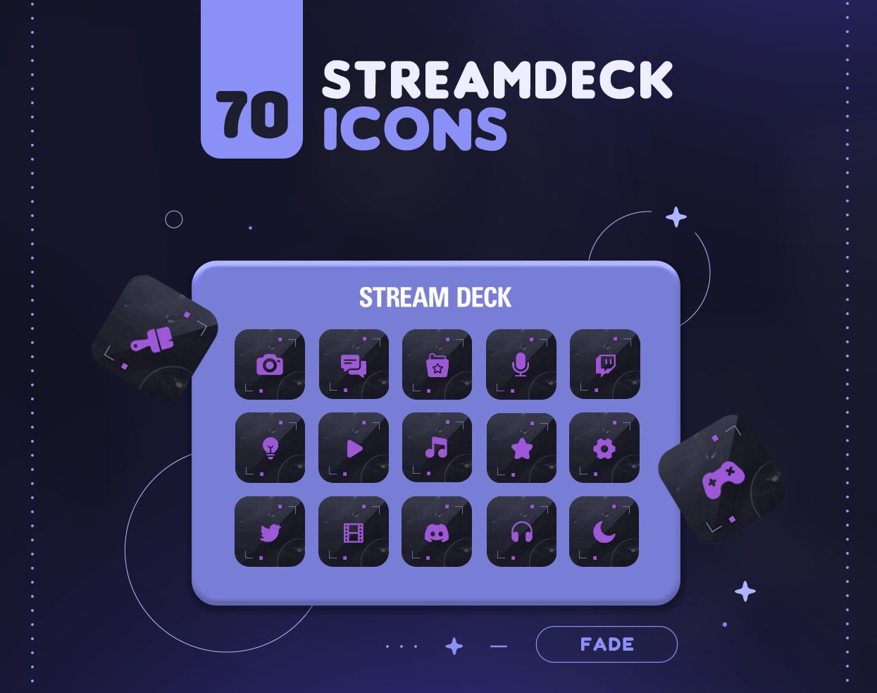 ICÔNES DE STREAM DECK Noir et Blanc Streamer Twitch Discorde