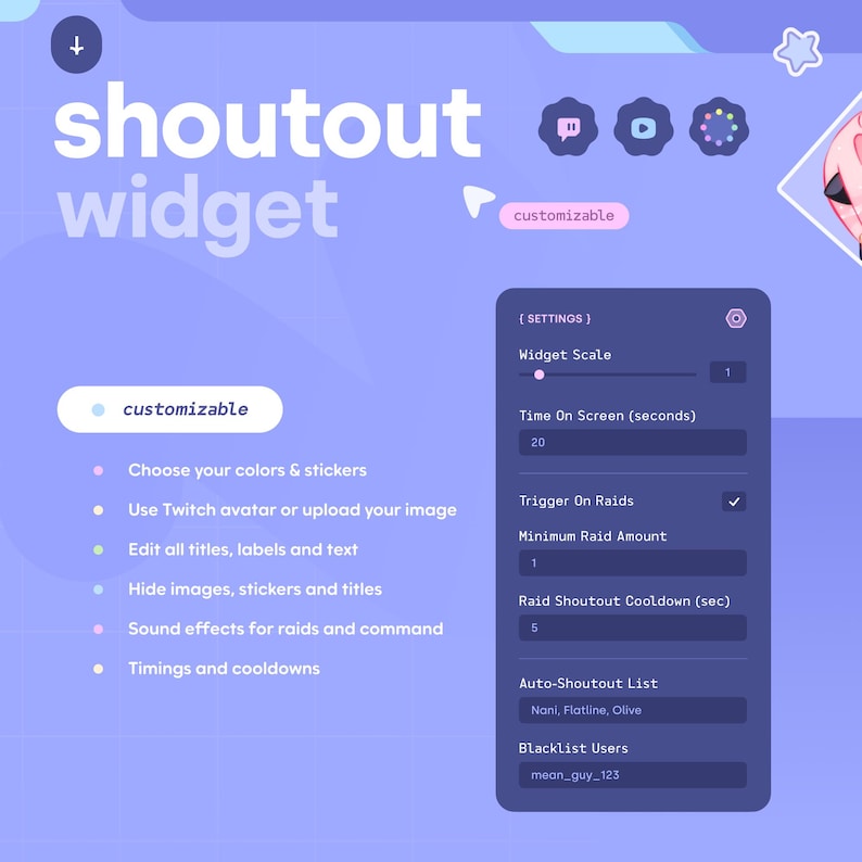 Everyone Included Widget Shoutout Widget Reacts to Raids, Friends & Command • Customizable ...
