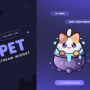 Calico Cat Stream Pet | Halloween Animierte Katze Maskottchen Widget für Luftschlangen | Reagiert auf Events & anpassbare Kommandos | 10 Ausdrücke