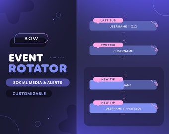 Bow Rotator — Events, Social Media & Alerts Widget  | Cute Customizable Label List Rotator for Twitch Streamers | Streamelements Tiktok OBS