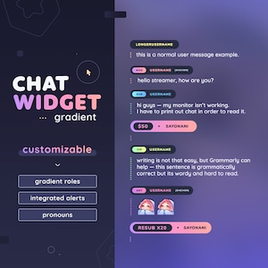 Gradient Roles Chat Widget with Alerts — Minimal Fully Customizable Custom Chat with Events |  Twitch Streamers |  Streamelements OBS