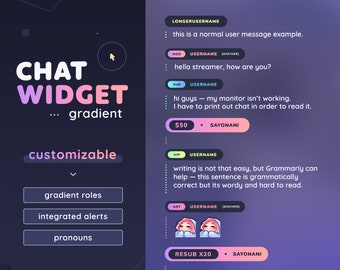 Gradient Roles Chat Widget with Alerts — Minimal Fully Customizable Custom Chat with Events |  Twitch Streamers |  Streamelements OBS