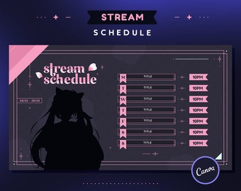 Sakura Stream Schedule Template | Pink Cherry Blossom Twitch Vtuber Streamer Weekly Schedule | Canva Compatible