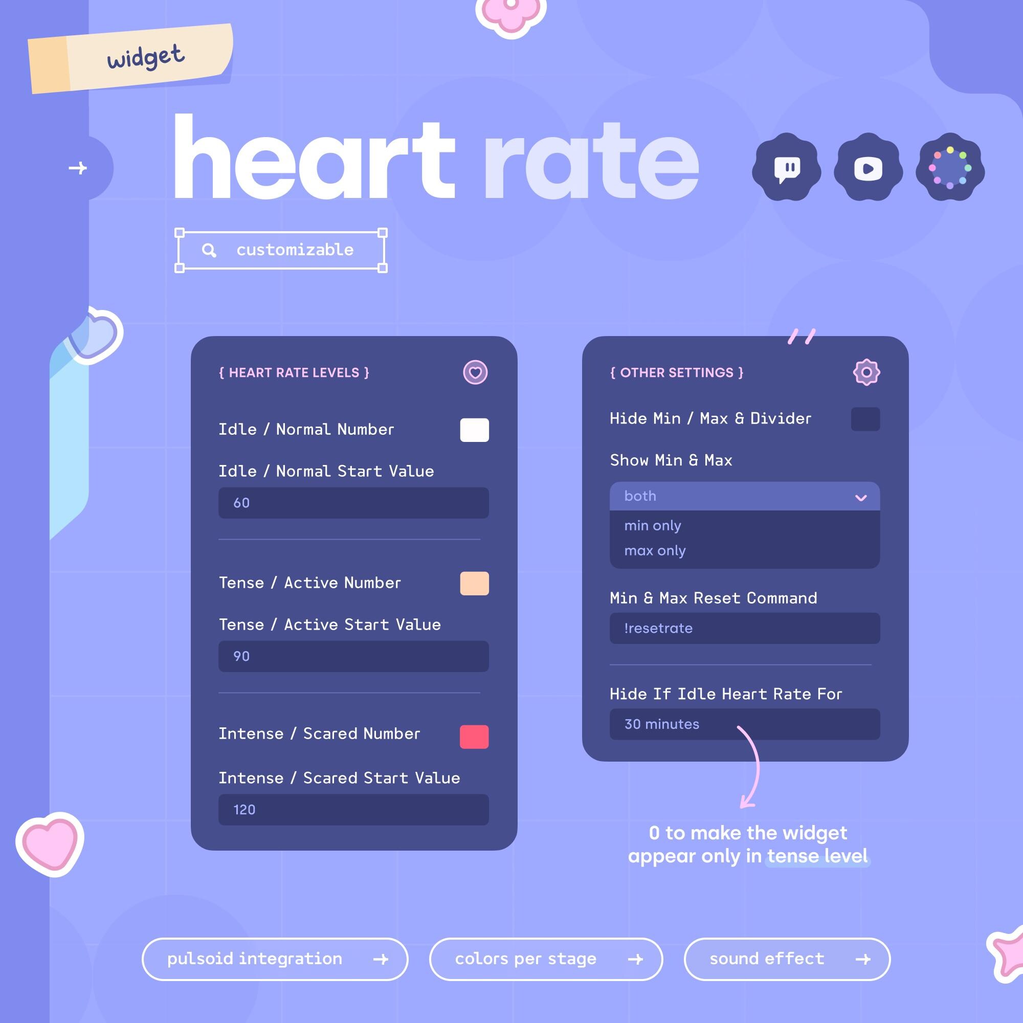 Minimal Heart Rate Widget Pulsoid Integration • (3) Rate Levels & Sound ...