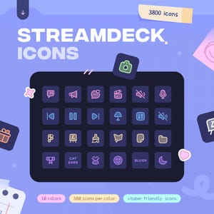 Pastellfärgade Stream Deck-ikoner ⟢ (10) Färger • (3800+) Totalt antal ikoner • Symboler, text och siffror // Vtuber-känslor och växlar