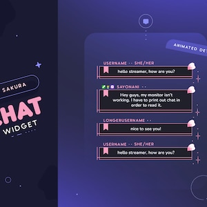 Sakura Twitch-chatwidget | Geanimeerde roze kersenbloesem aangepaste chatbox voor streamers | Voornaamwoorden en insignes | Komt overeen met het Sakura Twitch-pakket