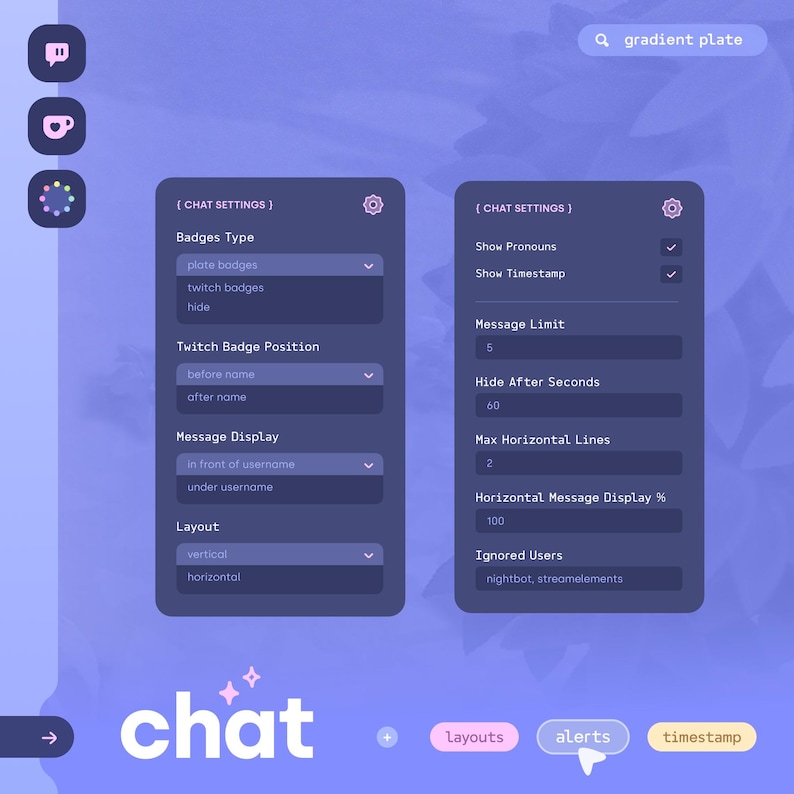 Gradient Plate Chat Widget • Twitch & Ko-fi Alerts • Vertical or ...