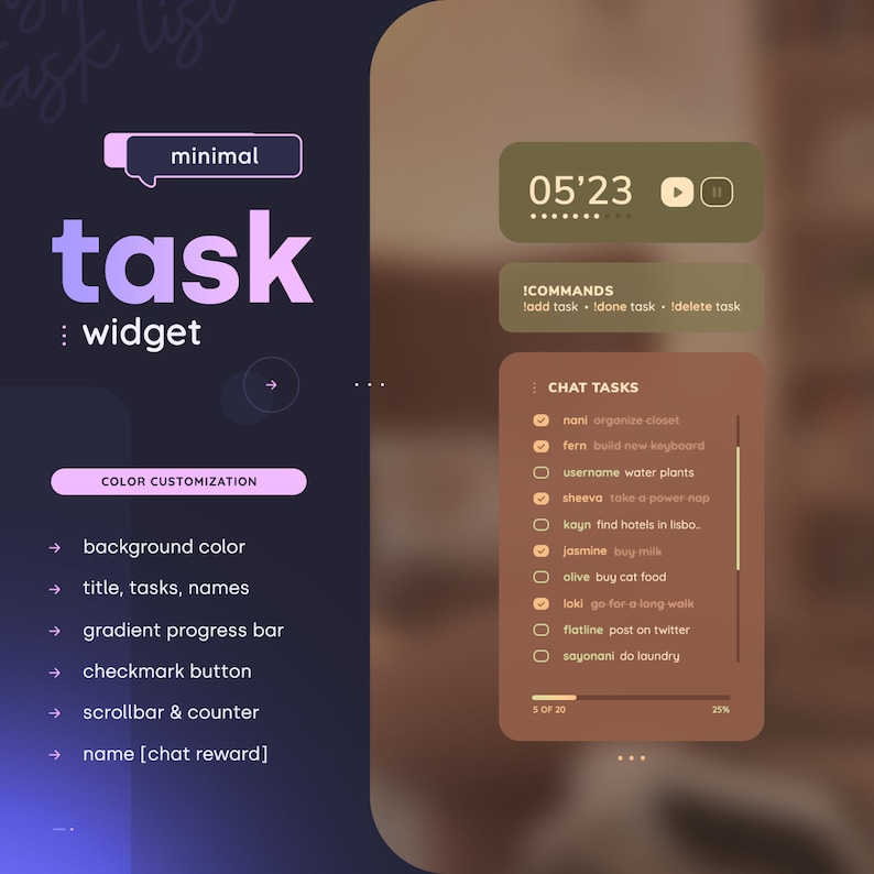 Tasklist Widget Pomodoro Coworking Timer and To-do List For Streamer & Chat Streamelements OBS image 2