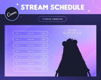Purple Starry Stream Schedule Template | Minimal Gradient Streamer and Vtuber Weekly Stream Schedule | Twitch Youtube | Canva Template
