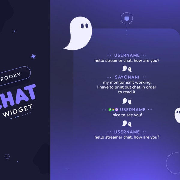 Widget de chat Spooky Ghost Twitch | Boîte de discussion personnalisée Halloween Cute Purple Ghost pour streamers | Correspond à Spooky Spirit