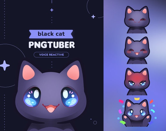Black Cat PNGtuber Model | Stream Mascot 5 Expressions & 14 Files for OBS and Discord | Voice Reactive | Twitch Streamer Vtuber V-tuber
