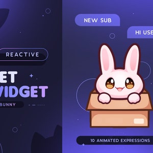 Pink Bunny Stream Pet | Cute Animated Bunny Inside Box Mascot Twitch Widget | Reacts to Events & Custom Commands | 10 Expressions