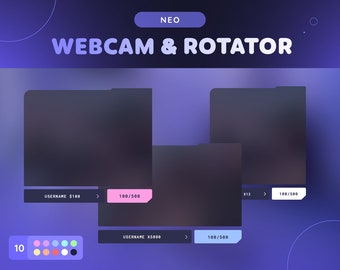 Neo Webcam & Event Rotator Widget | 10 Color Minimal Cyber Webcam Border with Sub Goal + Labels for Twitch Streamers | Streamelements OBS