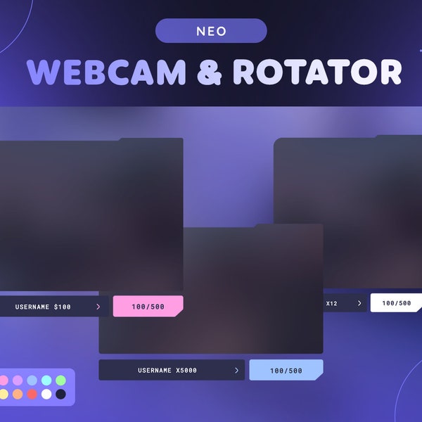 Neo Webcam & Event Rotator Widget | 10 Color Minimal Cyber Webcam Border with Sub Goal + Labels for Twitch Streamers | Streamelements OBS