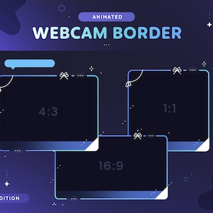 Animated Bow Webcam Border | 3 Cute Blue & White Webcam Frame for Streamers | Twitch Youtube Tiktok Facebook Camera Overlay | OBS