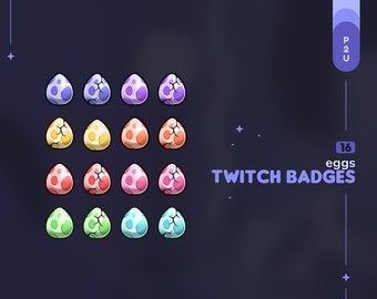 Eggs Subscriber and Bits Twitch Badges | 16 Colorful Egg Evolution Streamer Loyalty Badges