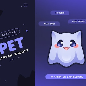 Ghost Cat Stream Pet | Halloween Animated Ghost Kitty Mascot Widget | Reacts to Events & Customizable Commands | 10 Expressions