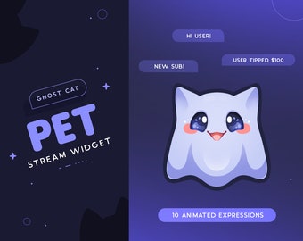 Ghost Cat Stream Pet | Halloween Animated Ghost Kitty Mascot Widget | Reacts to Events & Customizable Commands | 10 Expressions