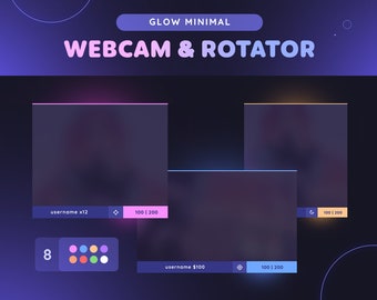 Minimal Webcam & Event Rotator Widget | 8 Color Glow Simple Webcam Border with Sub Goal + Labels for Twitch Streamers | Streamelements OBS