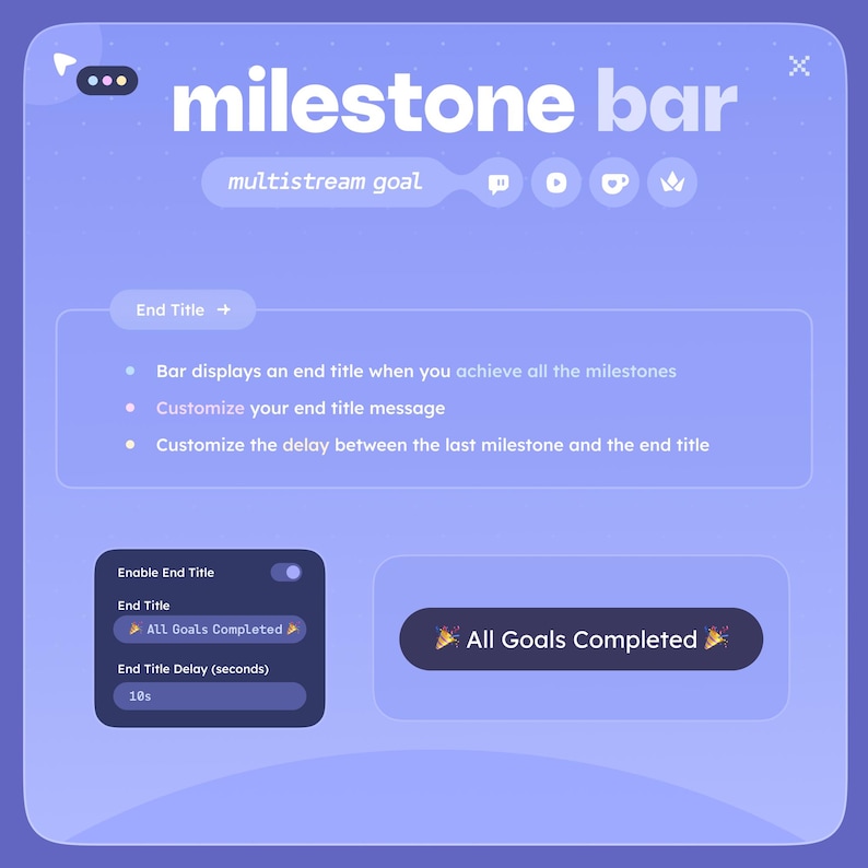 Milestones Goal Bar Widget ⟢ Multistream Megathon • (50) Goals Fully Customizable • Twitch Youtube Ko-fi Throne StreamElements OBS image 12