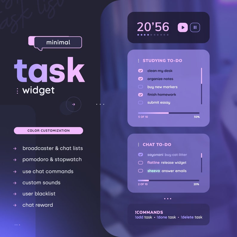 Tasklist Widget Pomodoro Coworking Timer and To-do List For Streamer & Chat Streamelements OBS image 1