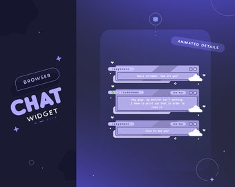 Purple Browser Twitch Chat Widget  | Animated Custom Cute Retro Chatbox for Streamers | Pronouns and Badges