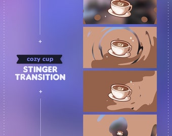Animerad mysig kaffekopp Stinger-övergång || Bekväm cappuccino Twitch Youtube Vtuber Streamer-övergång OBS