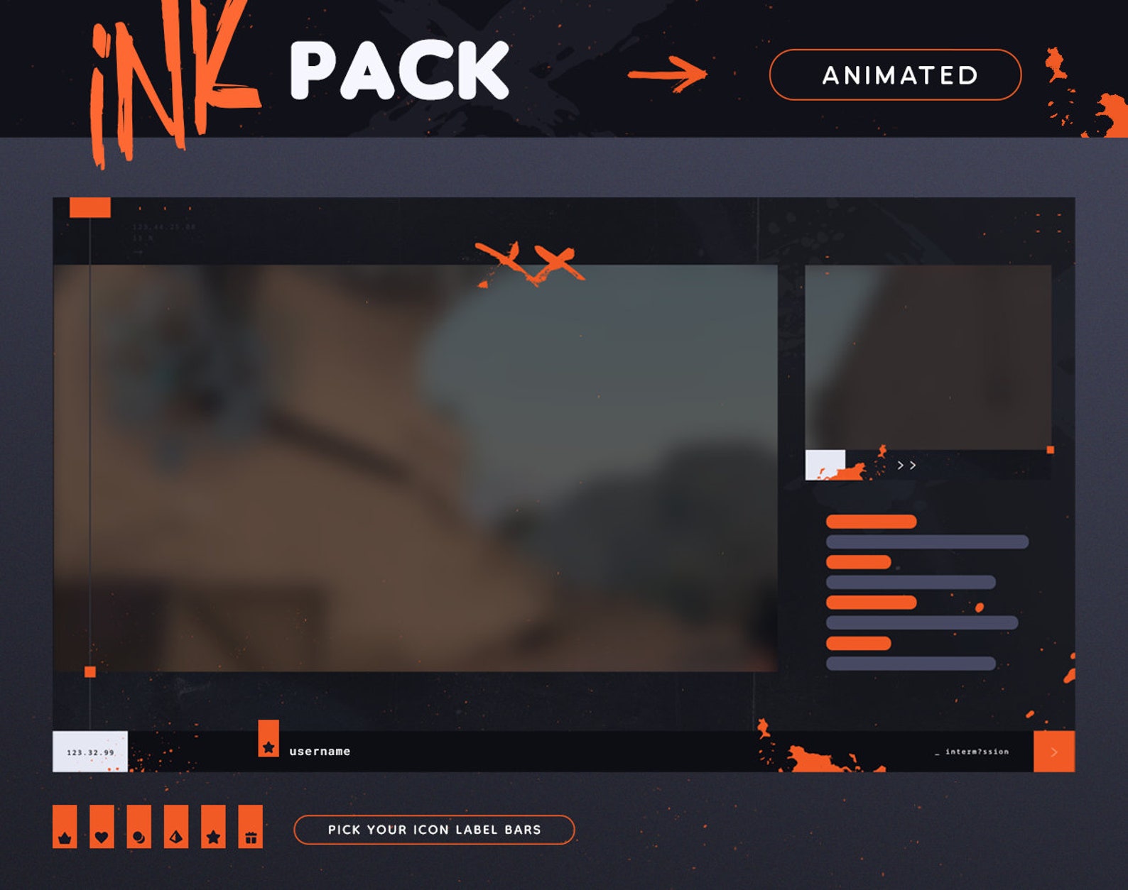 Animated Orange Ink Twitch Pack | Grunge Ink Brush Streamer Package ...