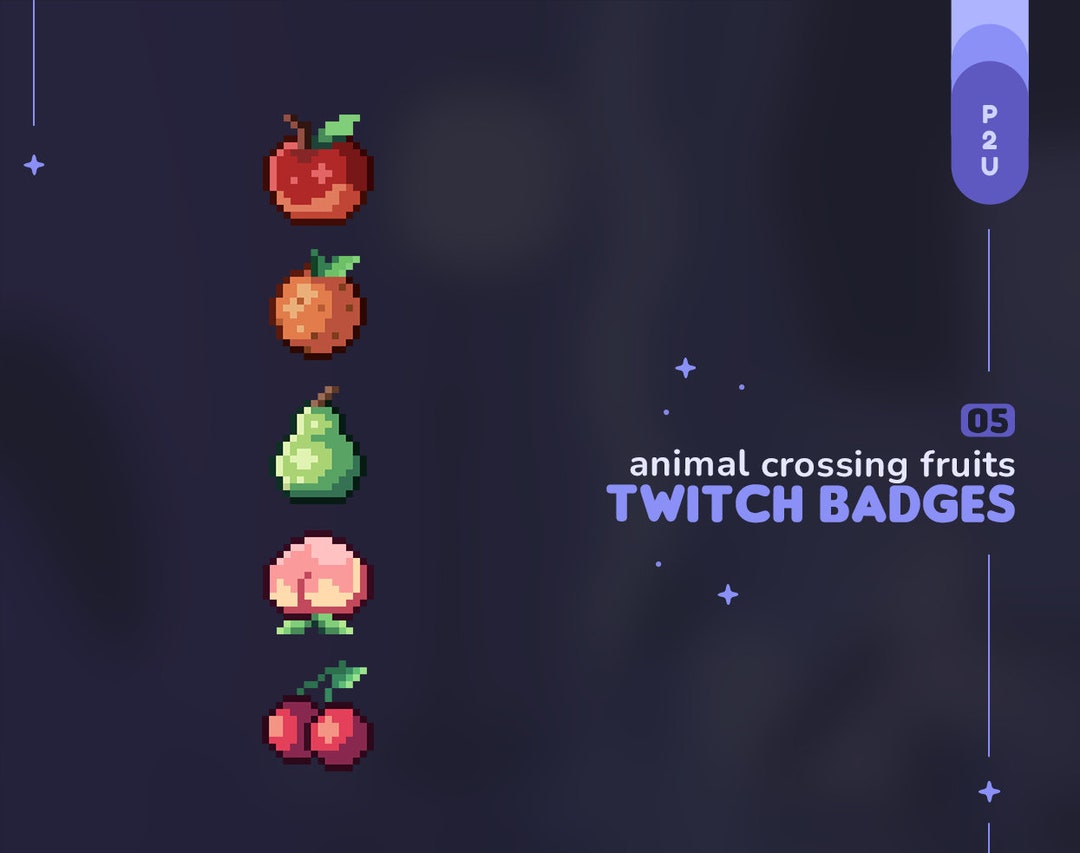 Pixel Animal Crossing Fruits Twitch Sub & Bits Badges 5 Pixel Art Animal Crossing Fruit Badges