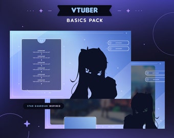 Blue Star Vtuber Overlay Pack  |  Celestial Star Guardian Vtuber  Gaming & Chatting Scenes and Schedule  | Twitch Streamer Pngtuber