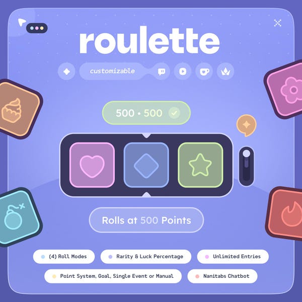 Icon Roulette Widget ⟢ (4) Rarity Levels & Unlimited Entries  •  Single Event, Point System or Manual  •  Twitch Youtube StreamElements OBS