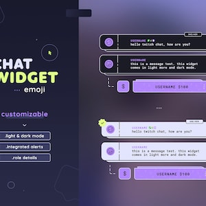 Emoji Chat Widget with Alerts — Light & Dark Animated Customizable Custom Chat with Events Twitch Youtube Streamers |  Streamelements OBS
