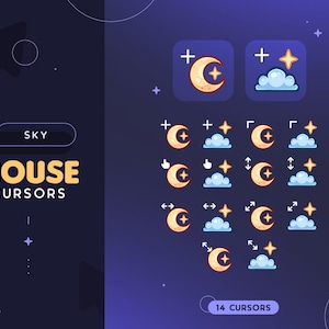 Moon & Clouds Mouse Cursors | 14 Cute Cloudy Starry Sky Custom Mouse Pointers for Windows PC