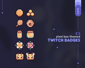 Pixel Honey Bee Twitch Sub & Bits Badges || 10 Cute Bees Honey Themed 8-Bit Loyalty Badges