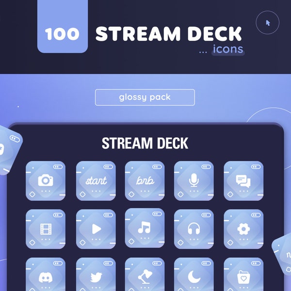 Glanzende Stream Deck-pictogrammen | 100 schattig verloop minimaal iconenpakket voor Elgato Streamdeck en 2 screensavers | Twitch Streamer-middelen