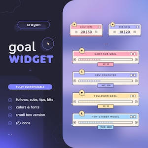 Crayon Goal Widget | Cute Goal Bars & Box for Twitch Streamers | Fully Customizable | Streamelements OBS