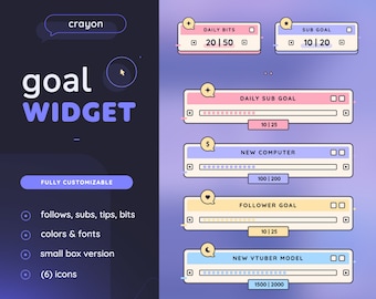 Crayon Goal Widget | Cute Goal Bars & Box for Twitch Streamers | Fully Customizable | Streamelements OBS