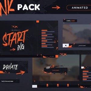 Animated Orange Ink Twitch Pack | Grunge Ink Brush Streamer Package | Overlays, Transition, Panels, Alerts, Webcam, Banners | Vtuber | OBS