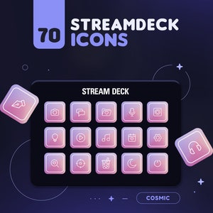 Pastelkleurige kosmische Streamdeck-pictogrammen | 70 schattig verlooppictogrampakket voor Elgato Streamdeck en 2 schermbeveiligingen | Twitch Streamer-middelen